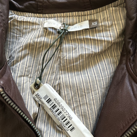 BNWT Mike & Chris brown leather jacket hoodie bomber women size XS cropped - Picture 2 of 4